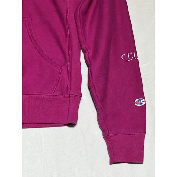 Champion Reverse Weave Hoodie Womens Small Pink Purple Spellout Logo Sweatshirt - Picture 4 of 12